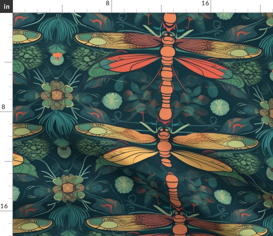 deco dragonfly in teal and orange