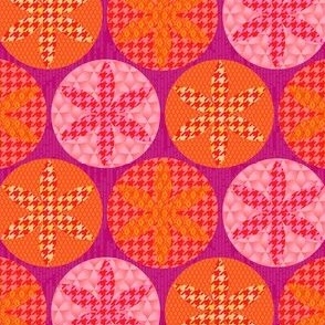 Punky Houndstooth Patternmix in bright happy colors: pink, orange, red, and magenta purple