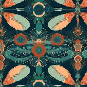 Teal and orange deco dragonfly 
