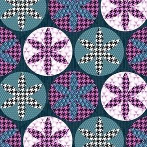 Punky Houndstooth Patternmix in cool summer colors: deep teal, aqua, pink and, magenta purple