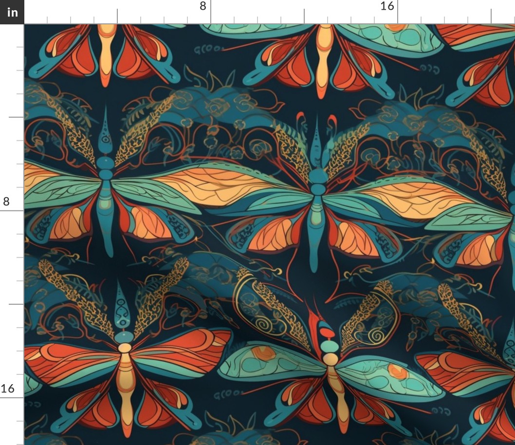 deco dragonfly in teal, blue and orange