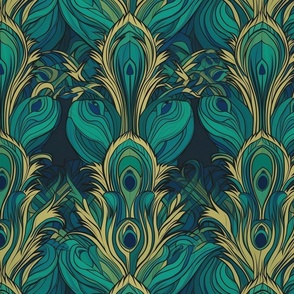 deco peacock feathers in teal and green