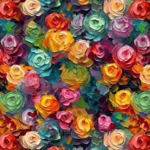 impasto roses in rainbow hues