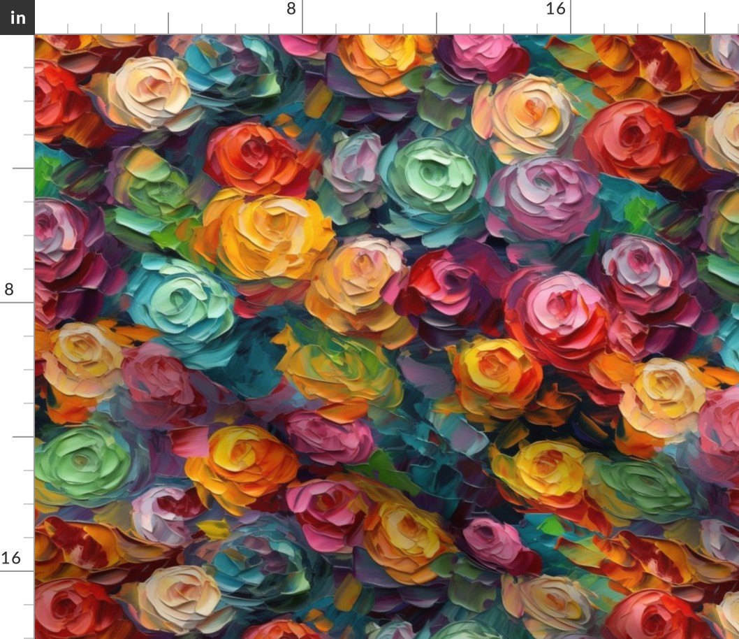 impasto roses in rainbow hues