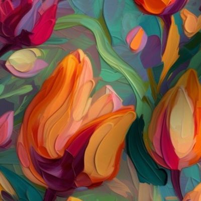 impasto tulips in orange