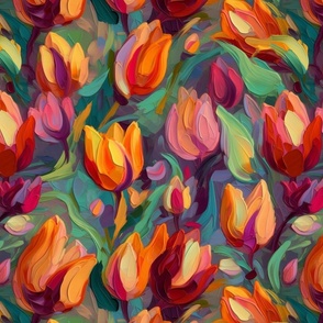impasto tulips in orange