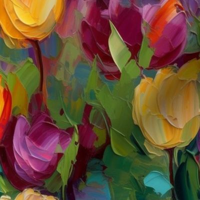 impasto tulips in purple and orange