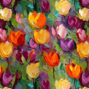 impasto tulips in purple and orange