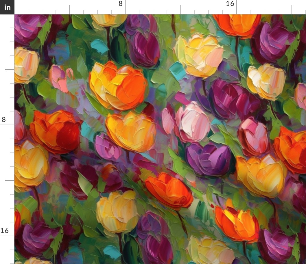 impasto tulips in purple and orange