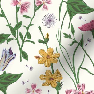 Magical meadow wild flowers off-white big scale