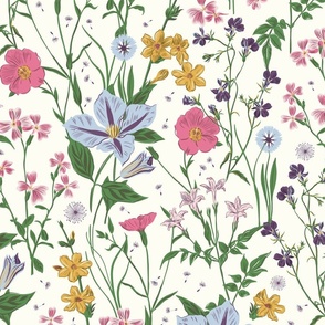 Magical meadow wild flowers off-white big scale