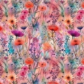 Watercolor Wildflowers on Pink