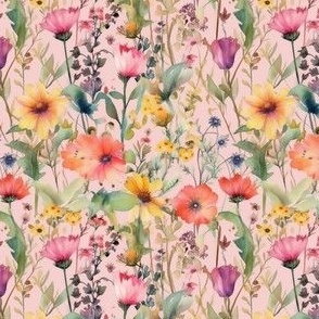 Watercolor Wildflowers on Pink