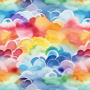 rainbow watercolor clouds
