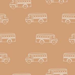 8x8 School Buses - Large Scale - Ochre Background - Back to School - School Fabric - Line Art School Bus