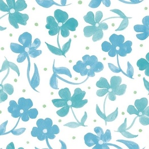 Watercolour Floral Blooms Blue and Green