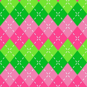 Pink and Green Argyle with White Stitching