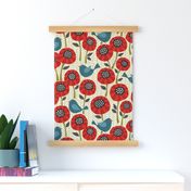striped poppies on chevron (large scale)