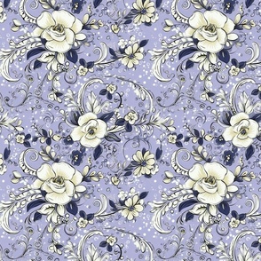 Gardenias - White on Lilac - Cottagecore Floral - New for 2023