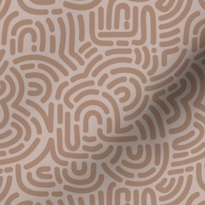 Funky African Maze - retro groovy swirls and circles latte beige caramel