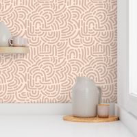 Funky African Maze - retro groovy swirls and circles caramel beige on blush