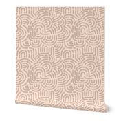 Funky African Maze - retro groovy swirls and circles caramel beige on blush