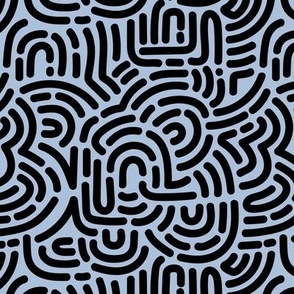 Funky African Maze - retro groovy swirls and circles black on sky blue