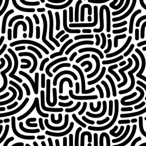 Funky African Maze - retro groovy swirls and circles black on ivory