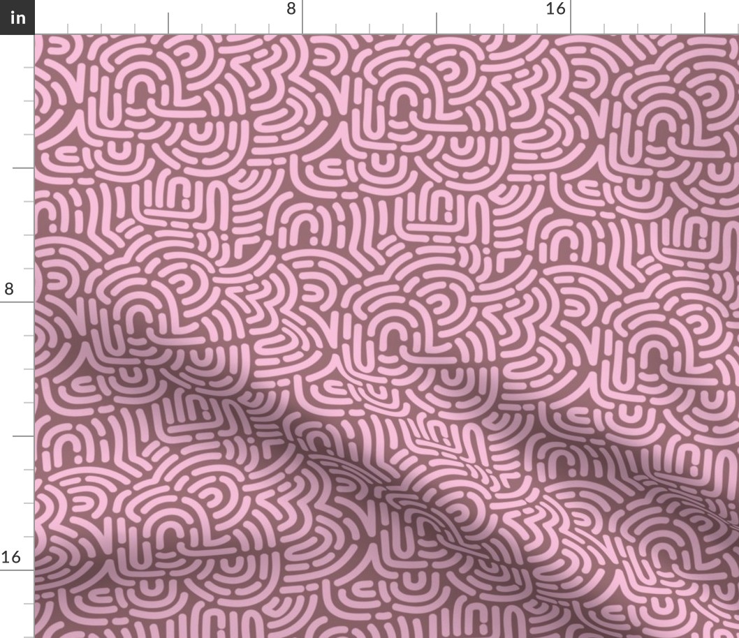 Funky African Maze - retro groovy swirls and circles pink on plum sumer