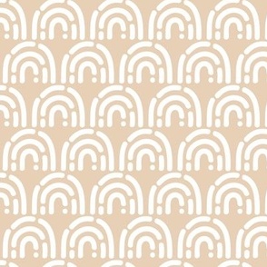 Groovy spotted rainbows - retro style seventies mudcloth vibe boho design white on blush beige