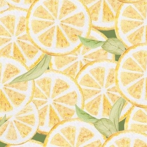 slices of lemon watercolor on spring green background-hand painted