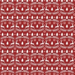 Nordic Deer White on Christmas Red Small Scale 4 x 4