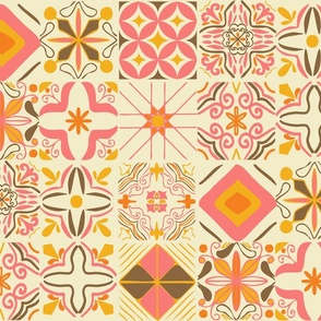 Portuguese Tiles Azulejos Pink Yellow