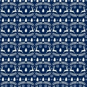 Nordic Deer White on Navy Small Scale 4 x 4