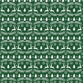 Nordic Deer Dark Green on White Small Scale 4 x 4