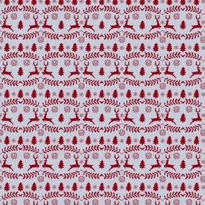 Nordic Deer Dark Red on Silver Small Scale 4 x 4