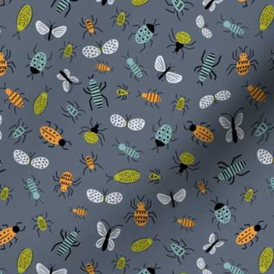 Cute doodle bugs, beetles, moths, gnats and more - gray - small scale - shw1029 a