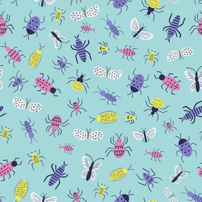 Cute doodle bugs, beetles, moths, gnats and more - aqua - medium scale - shw1029 b