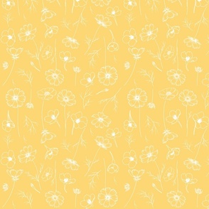 Bustling Buttercups On Yellow Floral Pattern Print