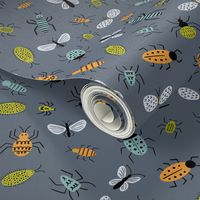 Cute doodle bugs, beetles, moths, gnats and more - gray - medium scale - shw1029 a
