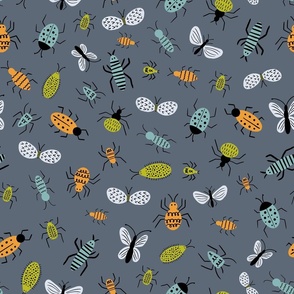 Cute doodle bugs, beetles, moths, gnats and more - gray - medium scale - shw1029 a