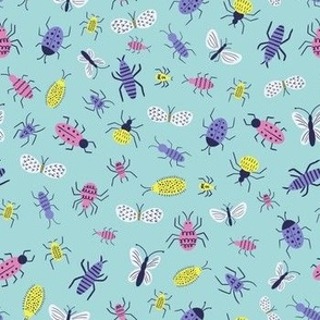 Cute doodle bugs, beetles, moths, gnats and more - aqua - small scale - shw1029 b