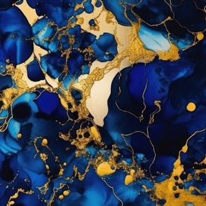 Cobalt Blue and  Gold Alcohol Ink 2