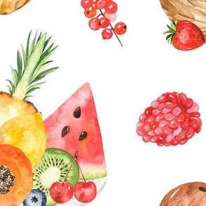 Colorful Fruit Basket in Watercolor, Large