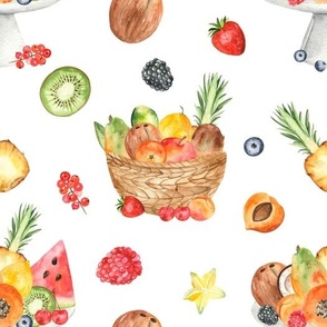 Colorful Fruit Basket in Watercolor, Medium