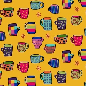 Pattern Clash Coffee Cups and Mugs with Mismatched Patterns on Yellow Ground Medium Scale