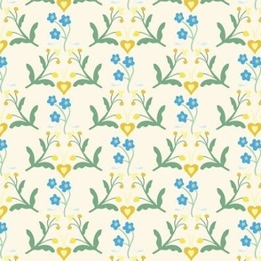 Pretty flowers in pale yellow, greens and blues