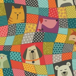 sleeping pets patchwork quilt (large scale)