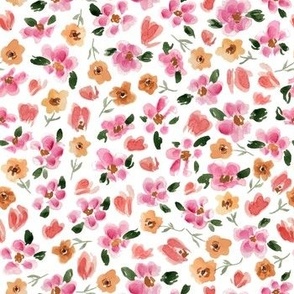 Small - Dainty Summer Florals - White - 7x7 fabric // 24x24 wallpaper