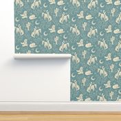 Cowboys and Cacti - large - dusky blue and cream 